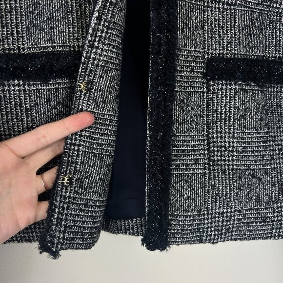 J. Crew Black White Glen Plaid Braided Trim Tweed Jacket Blazer - Picture 3 of 6